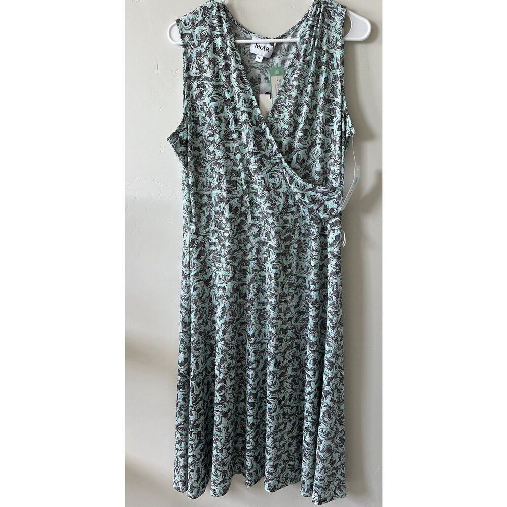🕊️🩵 Leota Womens Faux Wrap Dress Size L Finnley Crane Bird Print *Missing Belt*